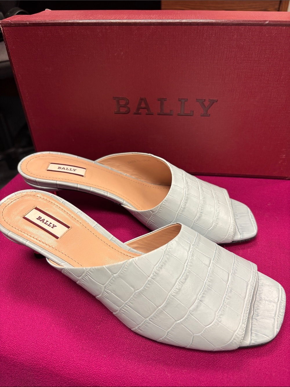 Bally White Croc-Embossed Open-Toe Mule Slide